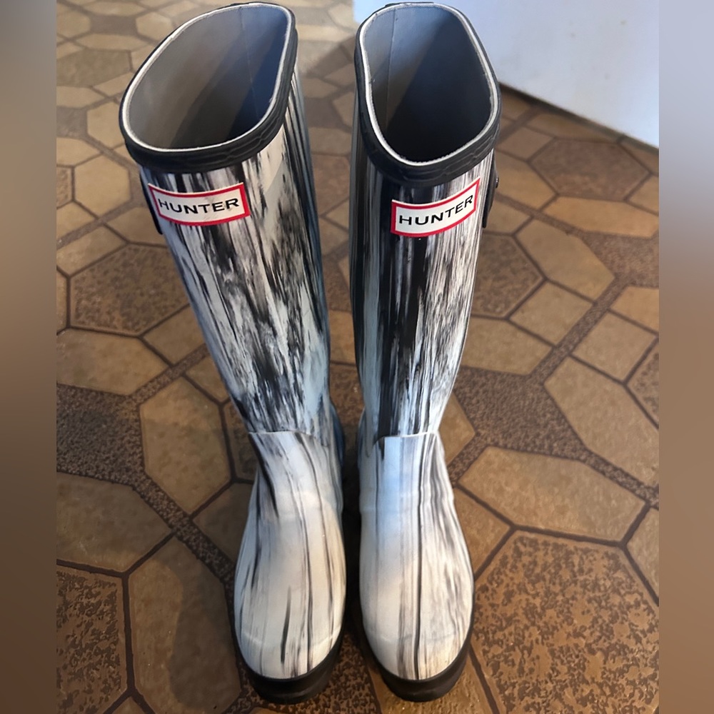 Hunter Black and White Rain Boots